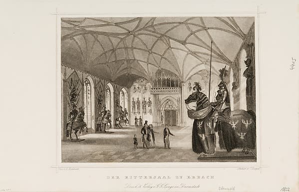 Print of Der Rittersaal zu Erbach (Interior of Gothic Revival armory of Erbach Castle)