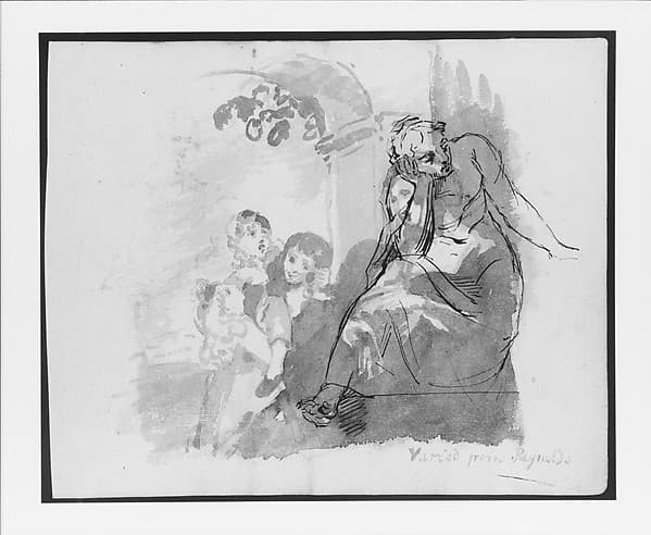 After Reynolds; Mother and Three Children; Draped Figure Studies (from Sketchbook)