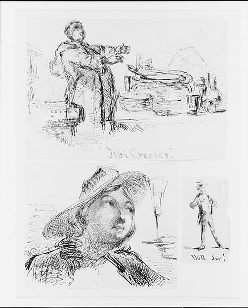 Bust of a Young Woman with Hat, Wine Glass (from Sketchbook)