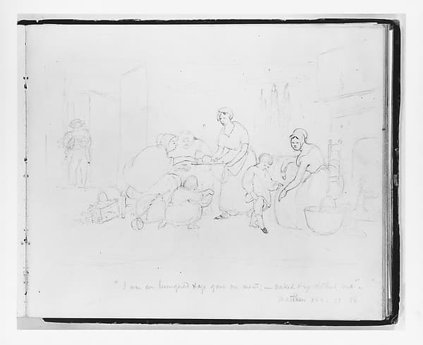 "I was hungered and ye gave me meat; —naked and ye clothed, me." Matthew XXV: 35–36 (from Sketchbook)