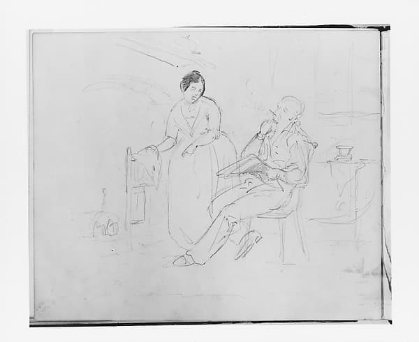 Interior Scene with Man Smoking and Woman Pointing (from Sketchbook)