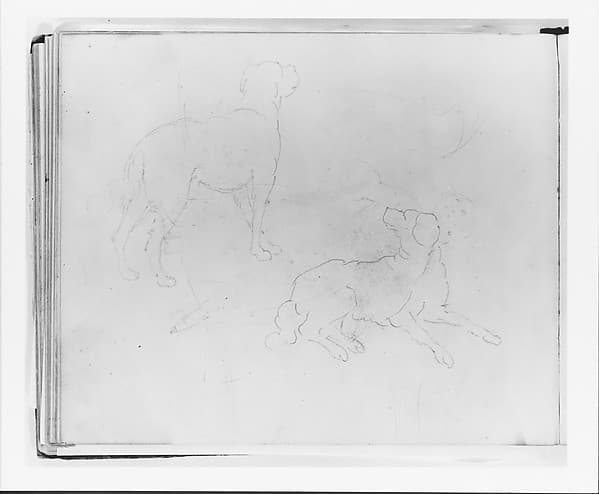 Two Studies of a Dog: Three Quarter Rear View Standing; Lying Down (from Sketchbook)