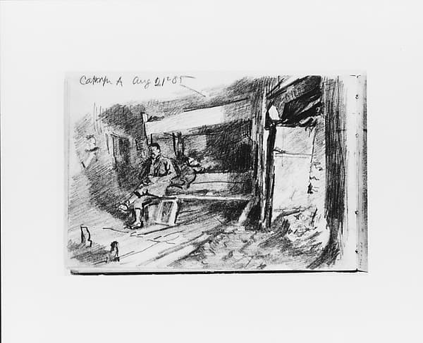 Camp A Aug 21 1885: Onterior with Seated Figure (from Sketchbook X)