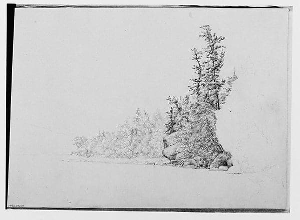 Lake or River Bank Bordered by Trees (from Sketchbook)