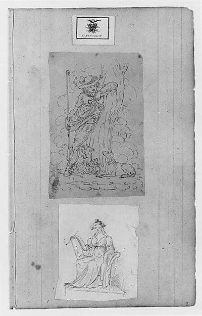 Engraving, Shepard Boy with Dog, Seated Female Figure (from Sketchbook)