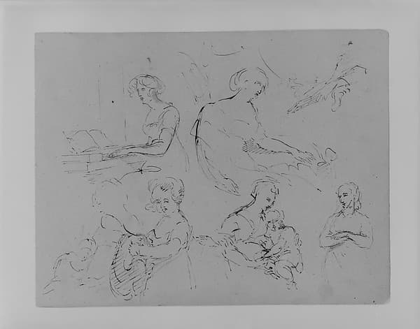 Five Half-Length Female Figures, One at a Spinet (from Sketchbook)