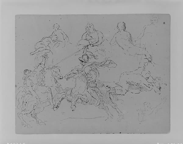 Various Figure Sketches, Including Two Battling Equestrains, Two Wrestlers (from Sketchbook)