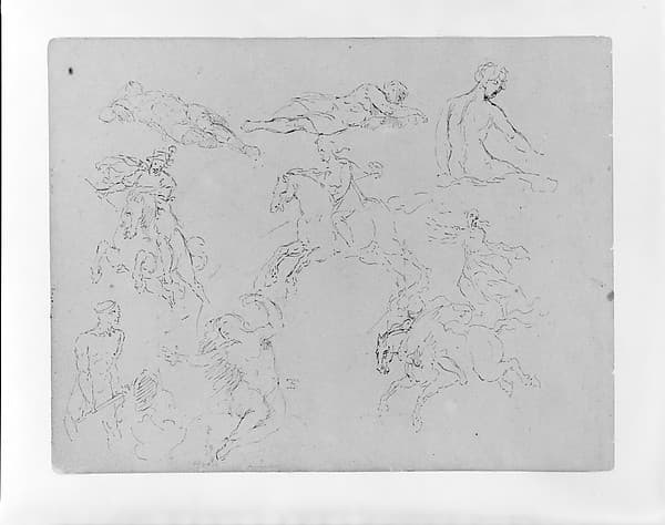 Nine Figure Sketches, Including Three Galloping Equestrains (from Sketchbook)