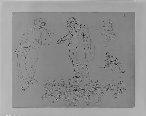 Four Draped Figures; Six Equestrian Figures (from Sketchbook)