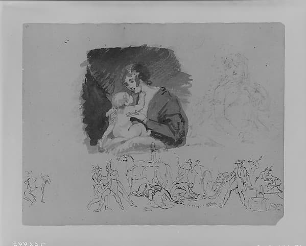 Mother and Child; Portrait of a Woman, Battlefield Scene (from Sketchbook)