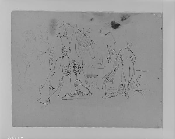 Woman with Two Children and Dog; Standing Figure (from Sketchbook)