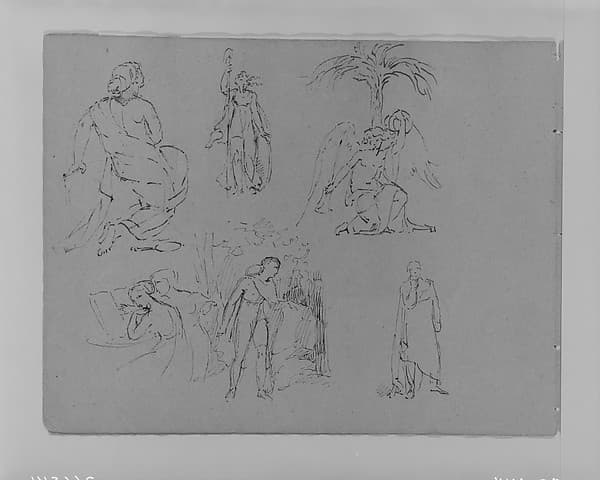 Six Figure Studies, Including an Angel Seated Beneath Palm Tree (from Sketchbook)