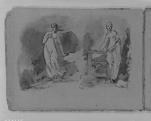 Two Woman in Classical Dress, Outdoors (from Sketchbook)
