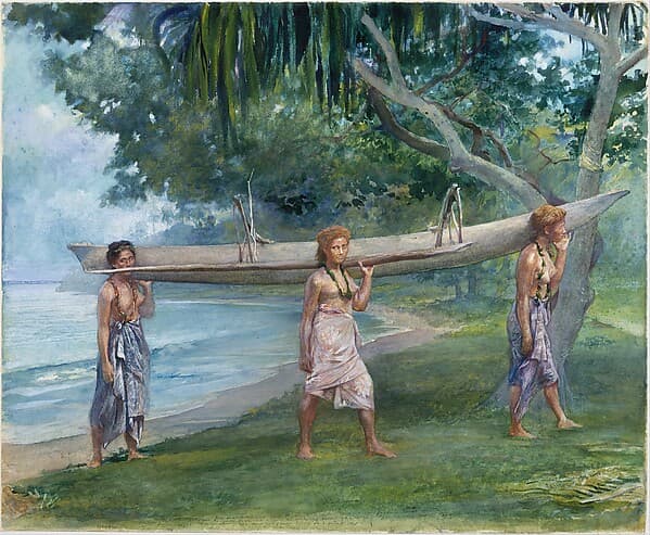 Girls Carrying a Canoe, Vaiala in Samoa