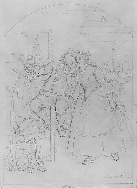 Illustration to William Cowper's Poem "The Diverting History of John Gilpin": John Gilpin and His Wife Pledge to Renew Their Wedding Vows