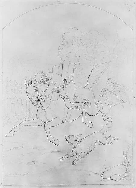 Illustration to William Cowper's Poem "The Diverting History of John Gilpin": John Gilpin on His Horse Stampeding Back to London