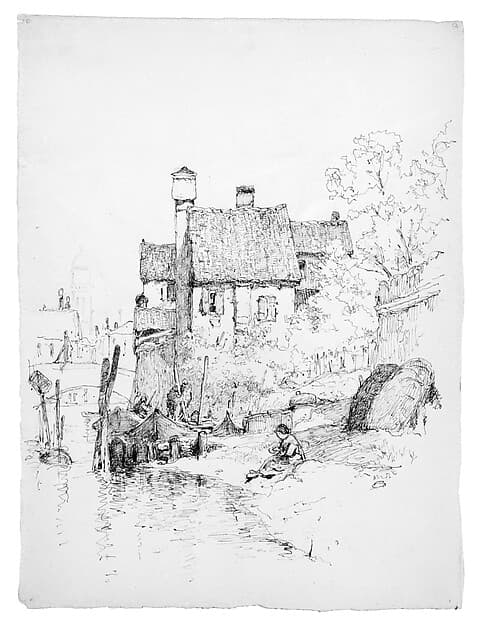 Sketch of House and Canal (Possibly in Venice)