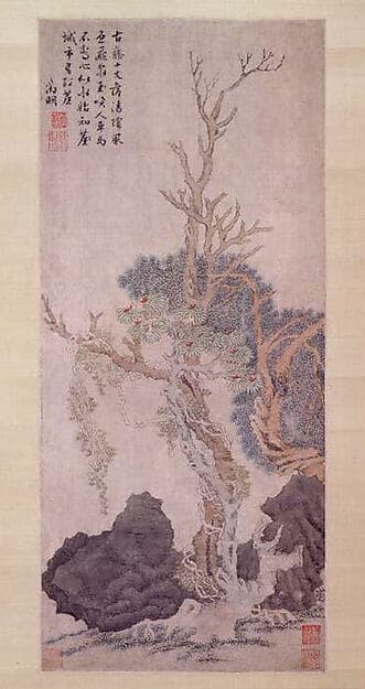 明？ 佚名 傳文徵明 古藤樹石圖 軸|Old Wisteria among Trees and Rocks