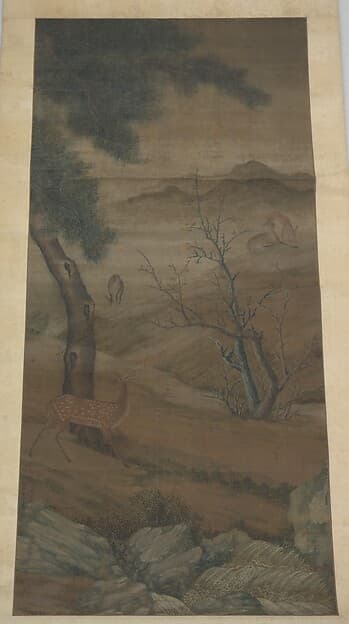 清 佚名 舊傳郎世寧 游鹿圖 軸|Fawn at Play