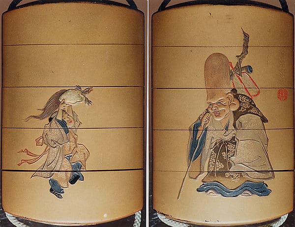 Case (Inrō) with Design of Deity of Longevity (Jurōjin) (obverse); Boy Offering a Tortoise (reverse)