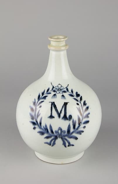 Apothecary Bottle with Initial "M" in Laurel Wreath