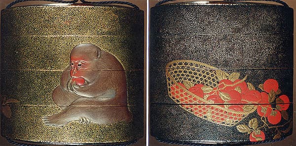 Case (Inrō) with Design of Basket of Persimmons (obverse); Monkey Eating Persimmon (reverse)