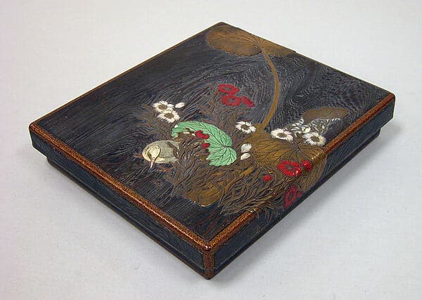 Writing Box with Design of Wild Pink, Butterbar, and Bird