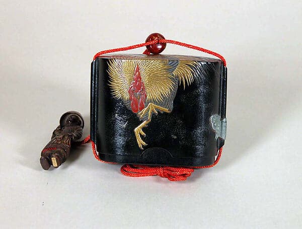 Case (Inrō) with Design of Rooster Fighting with Weasel