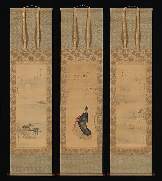 蜀山人(大田 南畝)賛 雪・月・花図 |Snow, Moon, and Cherry Blossoms (Yoshiwara in Three Seasons)