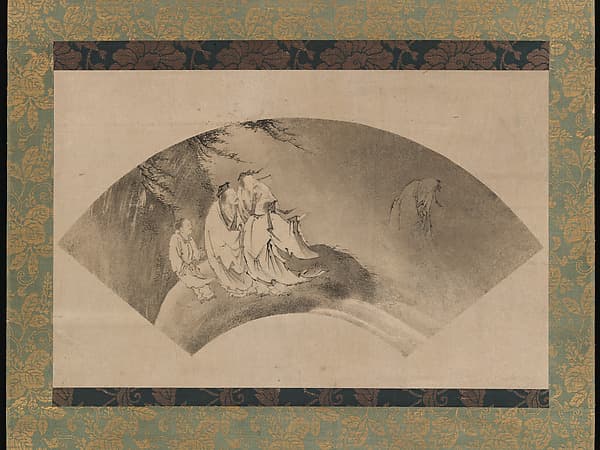 列子御風図扇面 (Resshi gyofū zu senmen)|The Daoist Immortal Liezi Flying on a Cloud