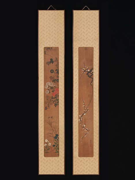 尾形光琳筆 梅花・秋草図|Flowers of Spring and Autumn