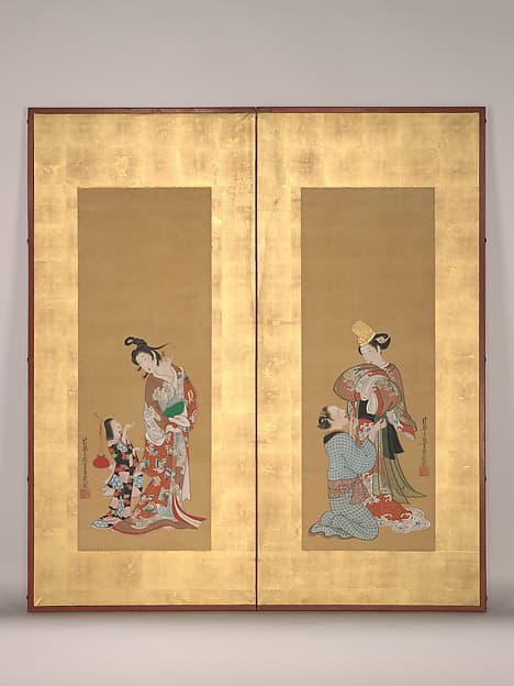 白拍子・遊女図|Shirabyōshi Dancer and Female Servant; Courtesan and Girl Attendant