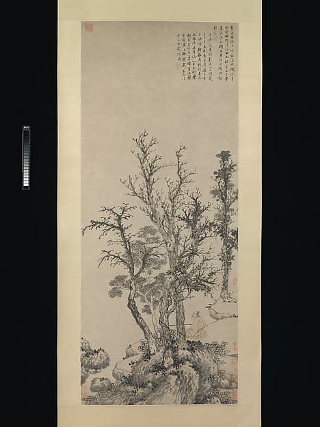 明 沈周 秋林閒釣圖 軸|Silent fisherman in an autumn wood