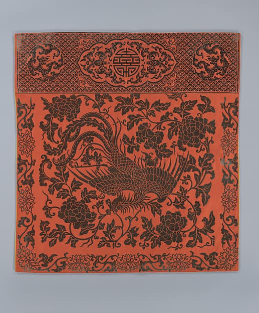 清中期 漳絨鳳凰紋桌帷椅墊一組|Table valance with phoenix