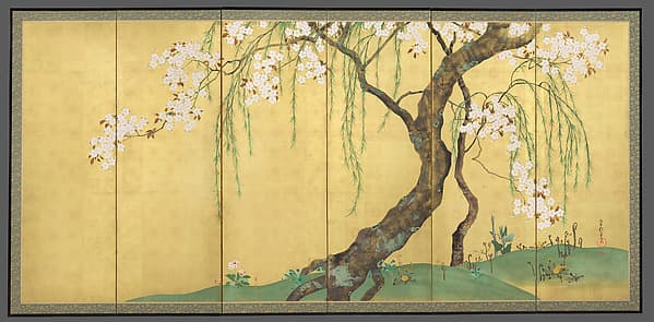 酒井抱一筆 桜楓図屏風|Cherry and Maple Trees