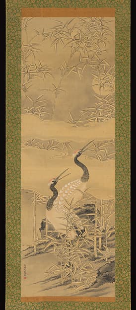 田能村竹田筆 竹林双鶴図|Pair of Cranes in Bamboo Grove