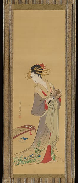 団扇立美人図 (Uchiwa tachi bijin zu)|Courtesan with Fan and Koto