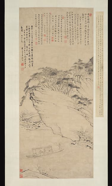 清 倣梅清 響山泛舟圖 軸|Boating beneath Echo Hill