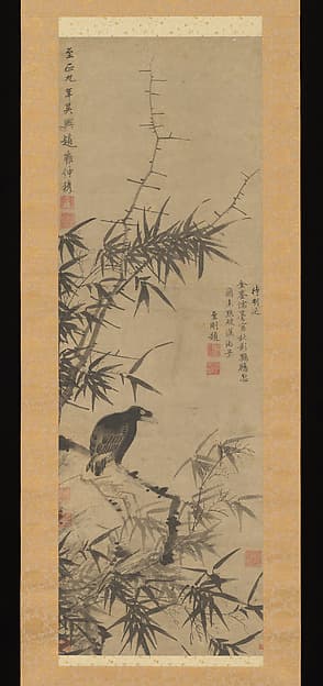 元　趙雍(款)　鸜鵒竹影圖　軸|Mynah Bird and Bamboo