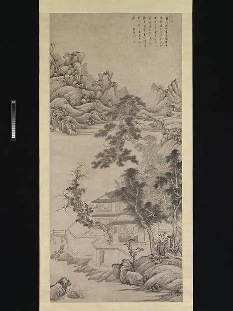 清 王鑑 倣巨然《溪山高士圖》 軸|Lofty Scholar among Streams and Mountains, in the manner of Juran