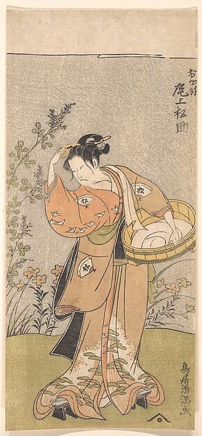 The Actor Onoya Matsusuke, in Female Robe of O-Kane, Adjusts the Comb in His Hair