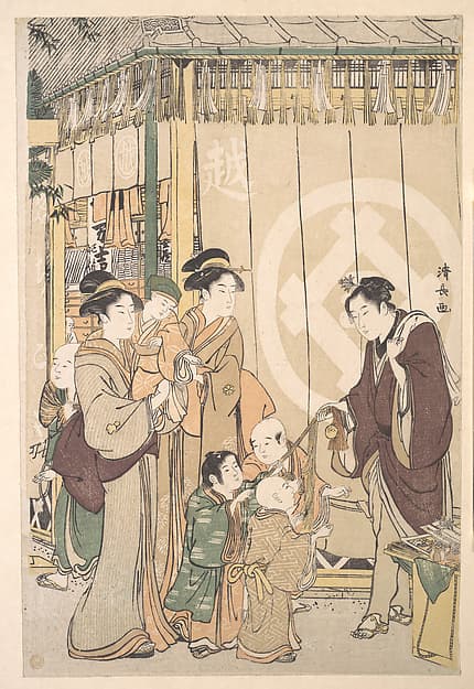 鳥居清長画 初春の越後屋|Group before the Echigo-ya Dry-goods Shop on New Year's Day