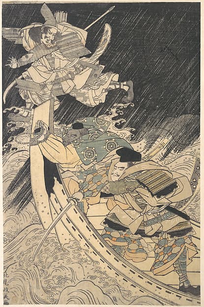 Minamoto Yoshitsune and His Retainer, the Monk Benkei, Putting to Flight the Ghost of Taira no Tomomori