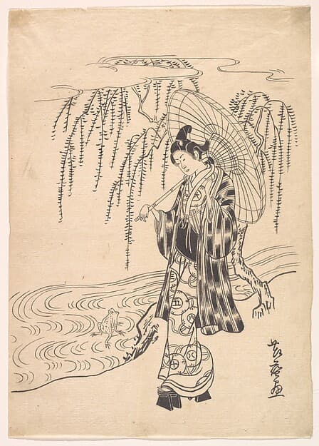 Ono no Dofu as a Young Man Watching a Frog Jumping at a Willow Branch