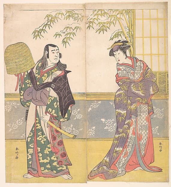 勝川春好画 三代目澤村宗十郎	三代目佐野川市松	|Kabuki Actors Sawamura Sōjūrō III and Sanogawa Ichimatsu III in "A Courtesan’s Mirror for the Eastern Provinces" (Keisei Azuma kagami)
