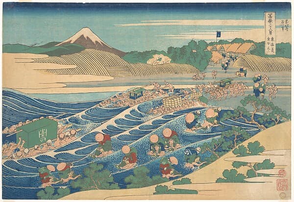 冨嶽三十六景 東海道金谷の不二|Fuji Seen from Kanaya on the Tōkaidō (Tōkaidō Kanaya no Fuji), from the series Thirty-six Views of Mount Fuji (Fugaku sanjūrokkei)