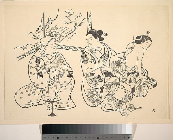 An Oiran Seated in a Parlor Applies the Fire Treatment to the Bared Back of Another Woman