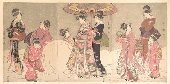 歌川豊国画 雪こかし|Courtesans and Attendants Making a Giant Snowball