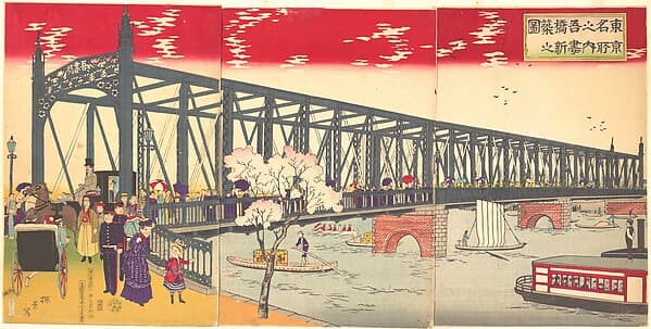 東京名所之内吾妻橋新築之図|Illustration of the Opening of Azuma Bridge in Tokyo (Tokyo meisho no uchi azuma bashi shinchiku no zu)