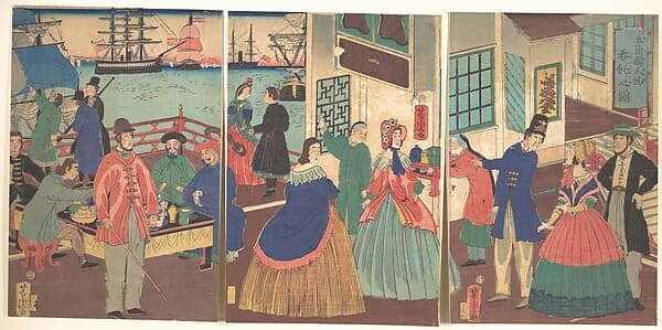 歌川芳虎画 『五箇国人物 呑飥之図』|People of the Five Nations Drinking and Eating (Gokakoku jinbutsu dontaku no zu)